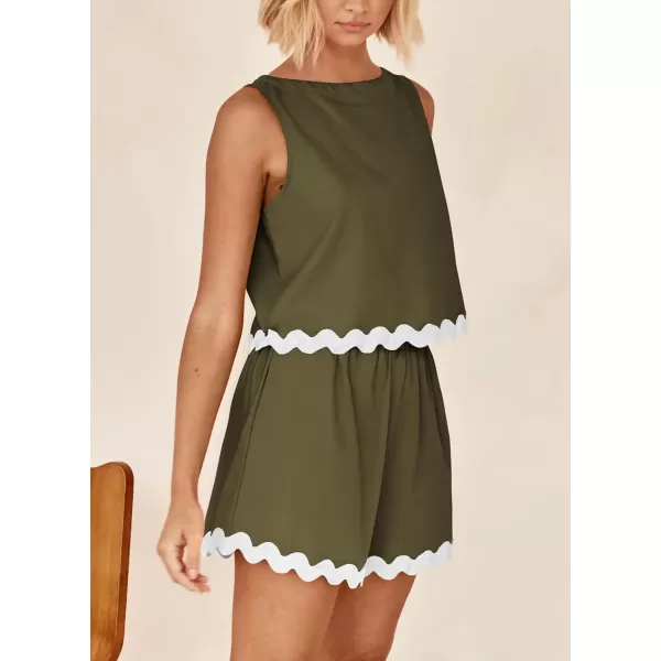 imagePRETTYGARDEN Womens 2 Piece Beach Vacation Outfits Casual Cropped Tank Top High Waist Shorts Set TracksuitArmy Green