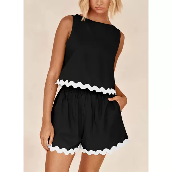 imagePRETTYGARDEN Womens 2 Piece Beach Vacation Outfits Casual Cropped Tank Top High Waist Shorts Set TracksuitBlack