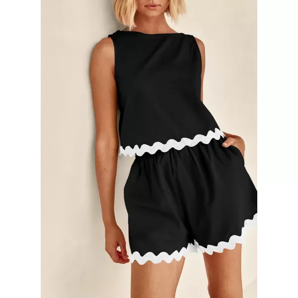 imagePRETTYGARDEN Womens 2 Piece Beach Vacation Outfits Casual Cropped Tank Top High Waist Shorts Set TracksuitBlack