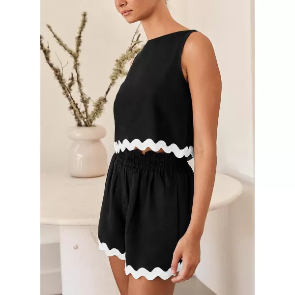 imagePRETTYGARDEN Womens 2 Piece Beach Vacation Outfits Casual Cropped Tank Top High Waist Shorts Set TracksuitBlack
