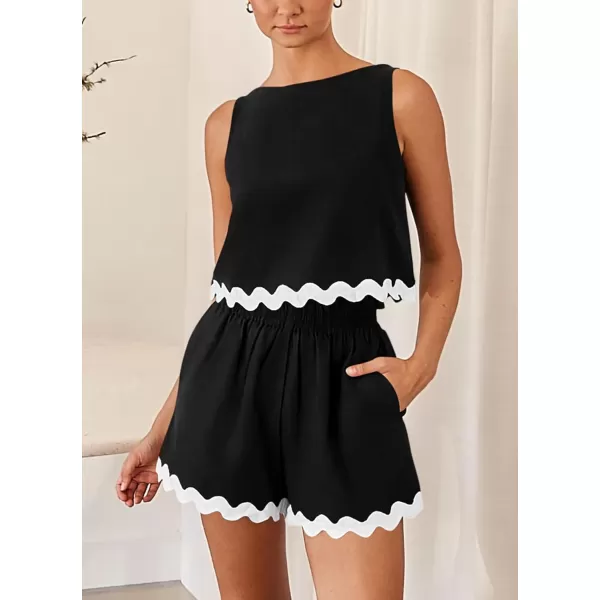 imagePRETTYGARDEN Womens 2 Piece Beach Vacation Outfits Casual Cropped Tank Top High Waist Shorts Set TracksuitBlack
