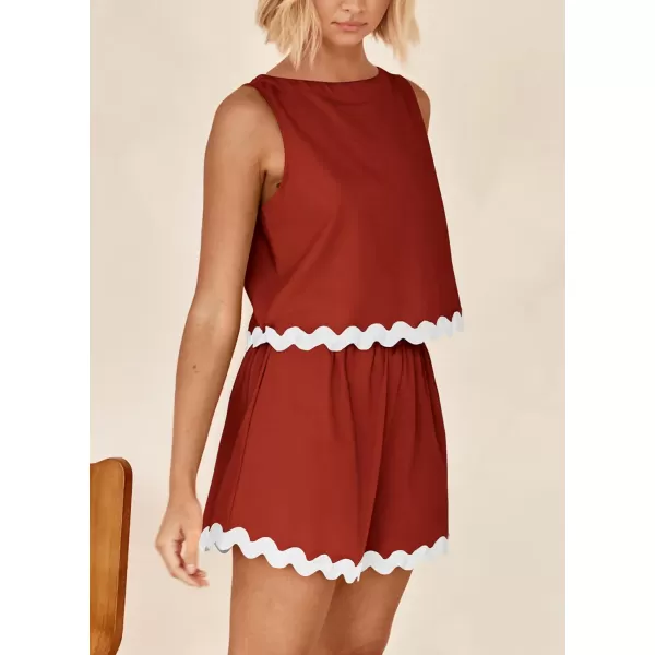 imagePRETTYGARDEN Womens 2 Piece Beach Vacation Outfits Casual Cropped Tank Top High Waist Shorts Set TracksuitBrick Red