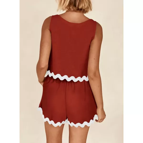 imagePRETTYGARDEN Womens 2 Piece Beach Vacation Outfits Casual Cropped Tank Top High Waist Shorts Set TracksuitBrick Red