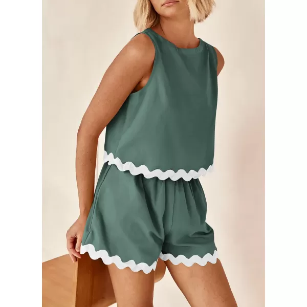 imagePRETTYGARDEN Womens 2 Piece Beach Vacation Outfits Casual Cropped Tank Top High Waist Shorts Set TracksuitGreen