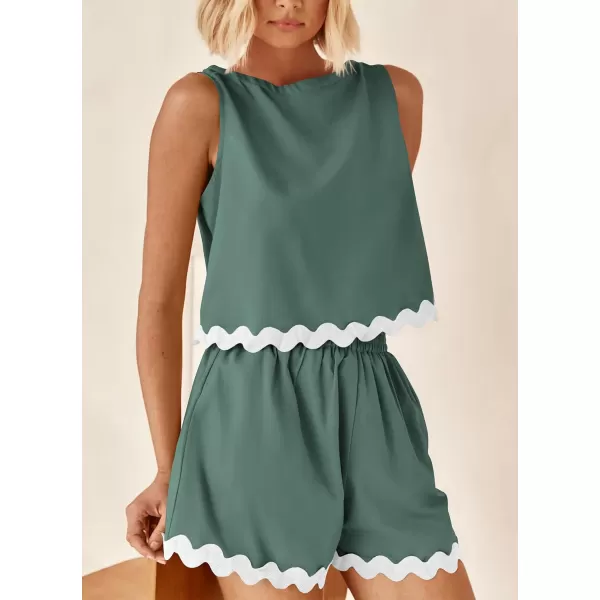 imagePRETTYGARDEN Womens 2 Piece Beach Vacation Outfits Casual Cropped Tank Top High Waist Shorts Set TracksuitGreen