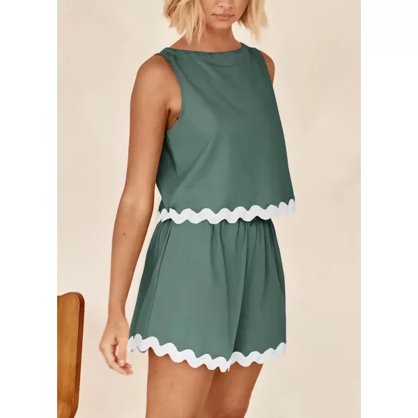 imagePRETTYGARDEN Womens 2 Piece Beach Vacation Outfits Casual Cropped Tank Top High Waist Shorts Set TracksuitGreen