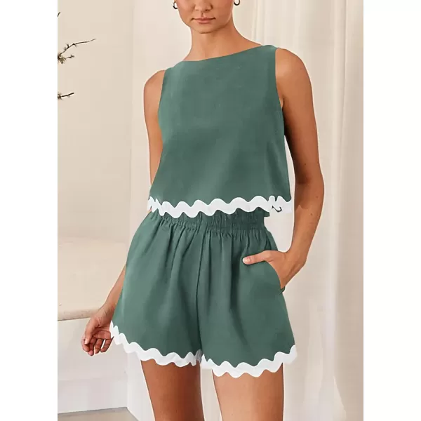 imagePRETTYGARDEN Womens 2 Piece Beach Vacation Outfits Casual Cropped Tank Top High Waist Shorts Set TracksuitGreen