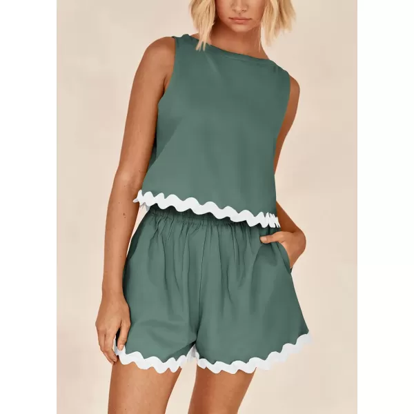 imagePRETTYGARDEN Womens 2 Piece Beach Vacation Outfits Casual Cropped Tank Top High Waist Shorts Set TracksuitGreen
