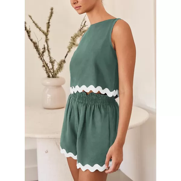 imagePRETTYGARDEN Womens 2 Piece Beach Vacation Outfits Casual Cropped Tank Top High Waist Shorts Set TracksuitGreen