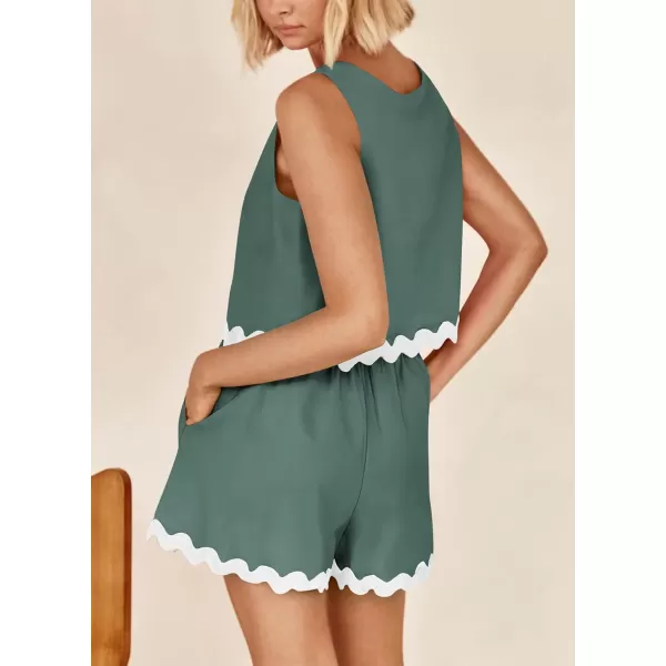 imagePRETTYGARDEN Womens 2 Piece Beach Vacation Outfits Casual Cropped Tank Top High Waist Shorts Set TracksuitGreen