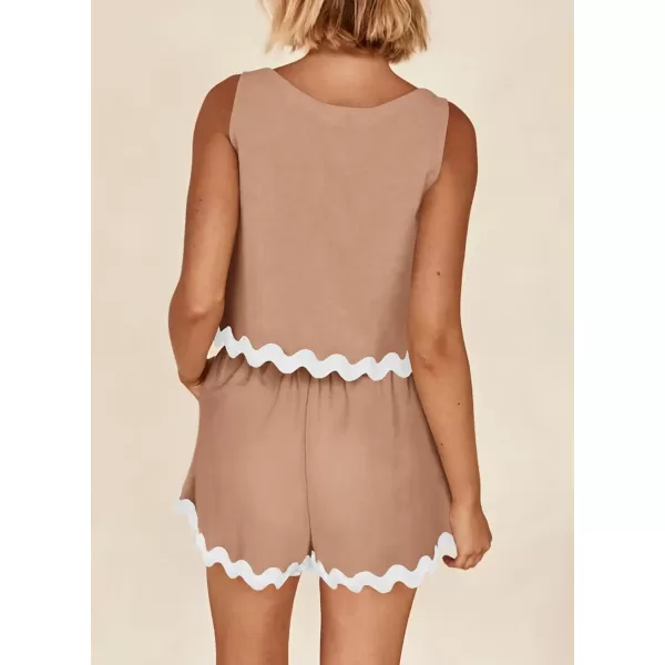 imagePRETTYGARDEN Womens 2 Piece Beach Vacation Outfits Casual Cropped Tank Top High Waist Shorts Set TracksuitKhaki