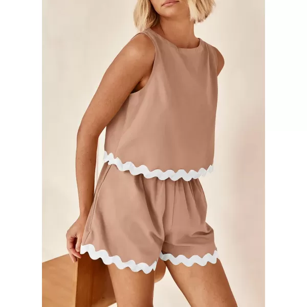 imagePRETTYGARDEN Womens 2 Piece Beach Vacation Outfits Casual Cropped Tank Top High Waist Shorts Set TracksuitKhaki
