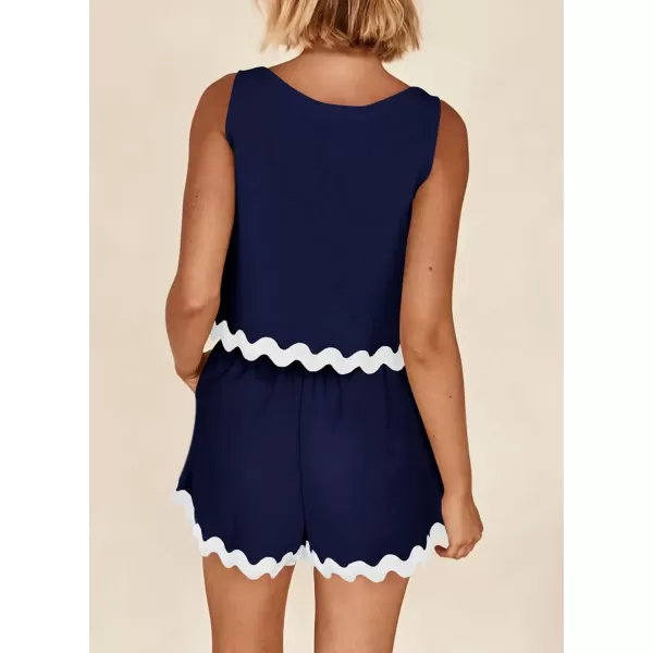 imagePRETTYGARDEN Womens 2 Piece Beach Vacation Outfits Casual Cropped Tank Top High Waist Shorts Set TracksuitNavy