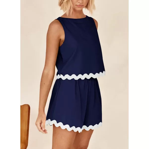 imagePRETTYGARDEN Womens 2 Piece Beach Vacation Outfits Casual Cropped Tank Top High Waist Shorts Set TracksuitNavy