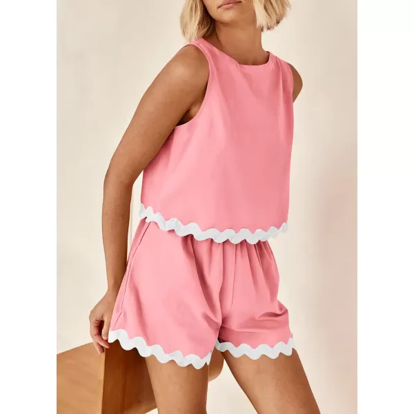 imagePRETTYGARDEN Womens 2 Piece Beach Vacation Outfits Casual Cropped Tank Top High Waist Shorts Set TracksuitPink