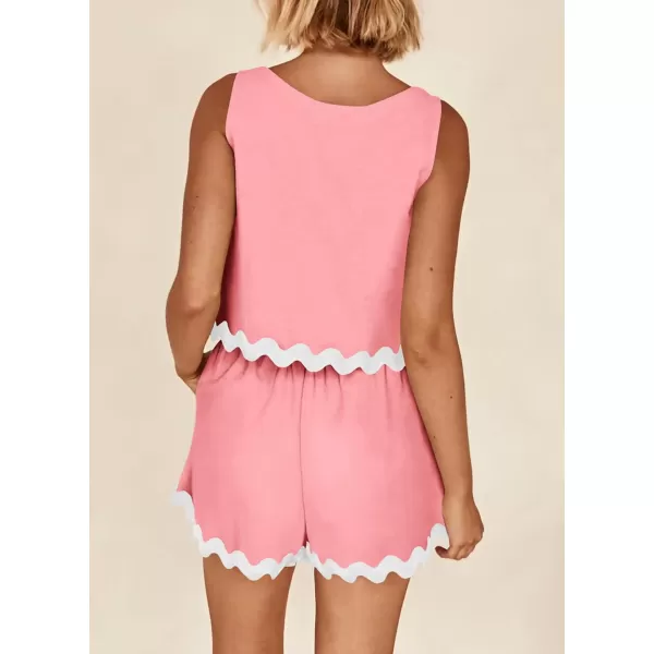 imagePRETTYGARDEN Womens 2 Piece Beach Vacation Outfits Casual Cropped Tank Top High Waist Shorts Set TracksuitPink