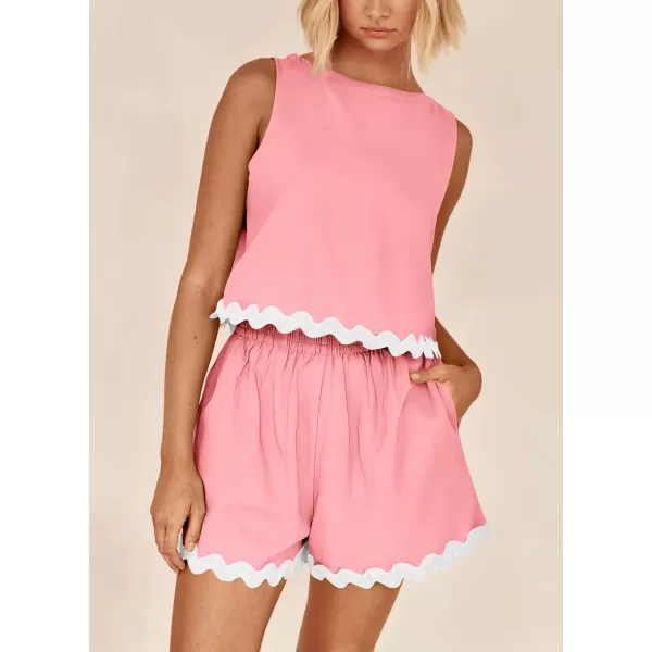 imagePRETTYGARDEN Womens 2 Piece Beach Vacation Outfits Casual Cropped Tank Top High Waist Shorts Set TracksuitPink