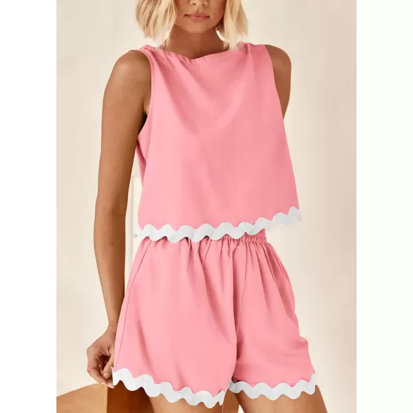 imagePRETTYGARDEN Womens 2 Piece Beach Vacation Outfits Casual Cropped Tank Top High Waist Shorts Set TracksuitPink