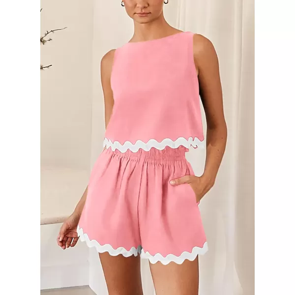 imagePRETTYGARDEN Womens 2 Piece Beach Vacation Outfits Casual Cropped Tank Top High Waist Shorts Set TracksuitPink