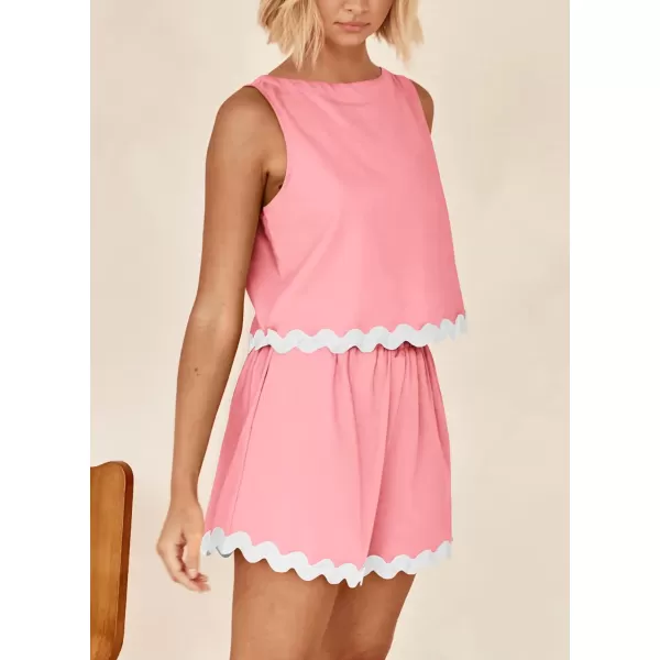 imagePRETTYGARDEN Womens 2 Piece Beach Vacation Outfits Casual Cropped Tank Top High Waist Shorts Set TracksuitPink