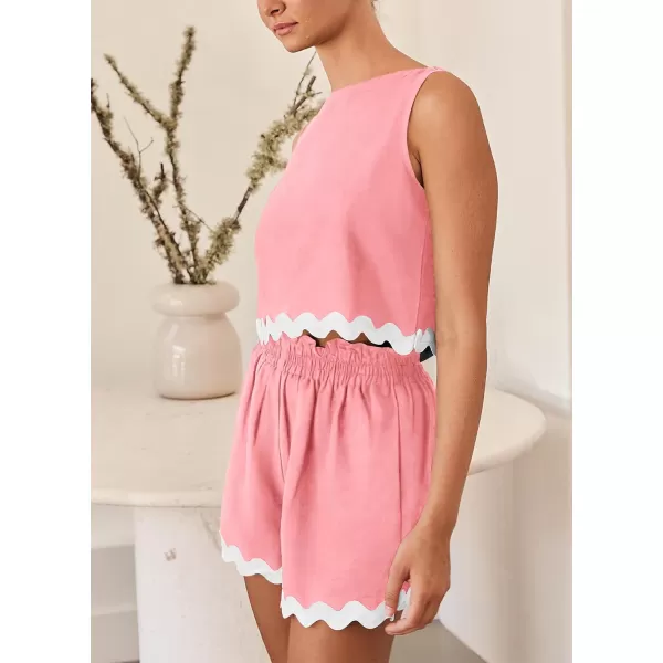 imagePRETTYGARDEN Womens 2 Piece Beach Vacation Outfits Casual Cropped Tank Top High Waist Shorts Set TracksuitPink