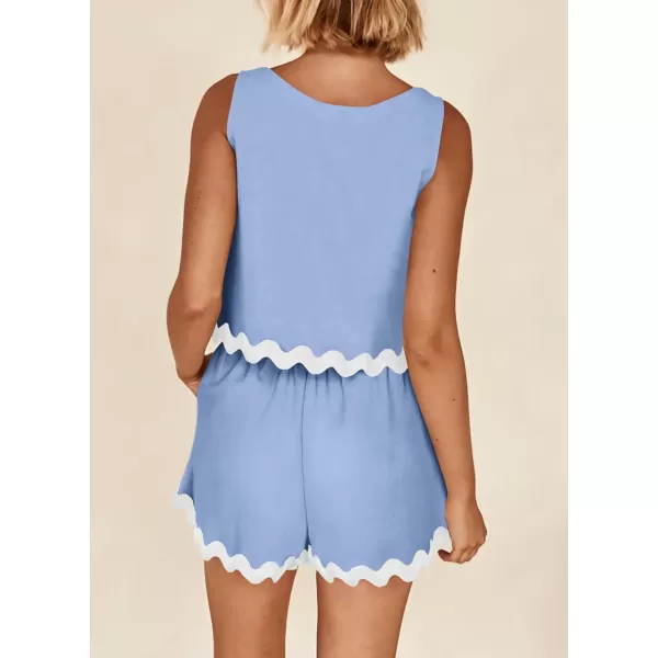 imagePRETTYGARDEN Womens 2 Piece Beach Vacation Outfits Casual Cropped Tank Top High Waist Shorts Set TracksuitSky Blue
