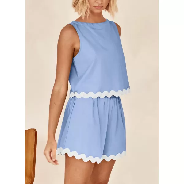 imagePRETTYGARDEN Womens 2 Piece Beach Vacation Outfits Casual Cropped Tank Top High Waist Shorts Set TracksuitSky Blue
