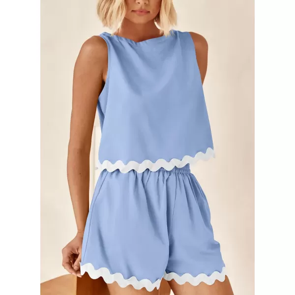 imagePRETTYGARDEN Womens 2 Piece Beach Vacation Outfits Casual Cropped Tank Top High Waist Shorts Set TracksuitSky Blue