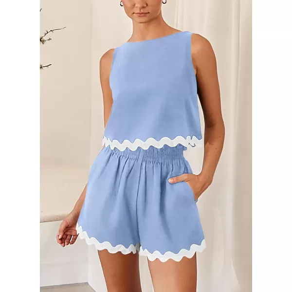 imagePRETTYGARDEN Womens 2 Piece Beach Vacation Outfits Casual Cropped Tank Top High Waist Shorts Set TracksuitSky Blue
