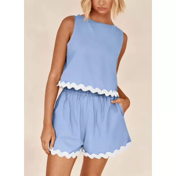 imagePRETTYGARDEN Womens 2 Piece Beach Vacation Outfits Casual Cropped Tank Top High Waist Shorts Set TracksuitSky Blue