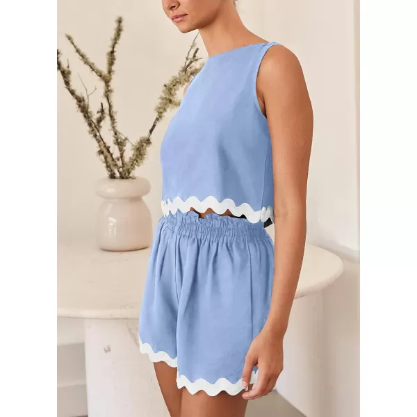 imagePRETTYGARDEN Womens 2 Piece Beach Vacation Outfits Casual Cropped Tank Top High Waist Shorts Set TracksuitSky Blue