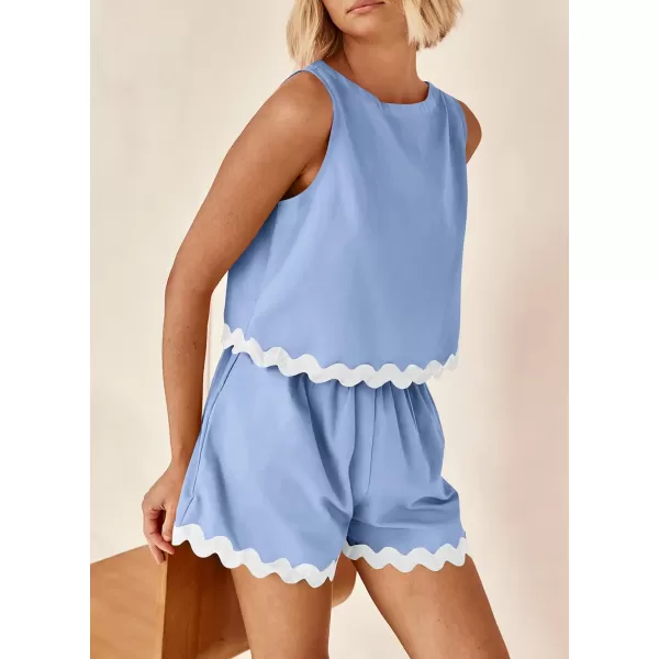 imagePRETTYGARDEN Womens 2 Piece Beach Vacation Outfits Casual Cropped Tank Top High Waist Shorts Set TracksuitSky Blue
