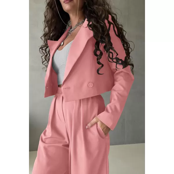 imagePRETTYGARDEN Womens 2 Piece Casual Outfits Cropped Blazer Jackets High Waisted Wide Leg Work Pants Suit SetLight Pink
