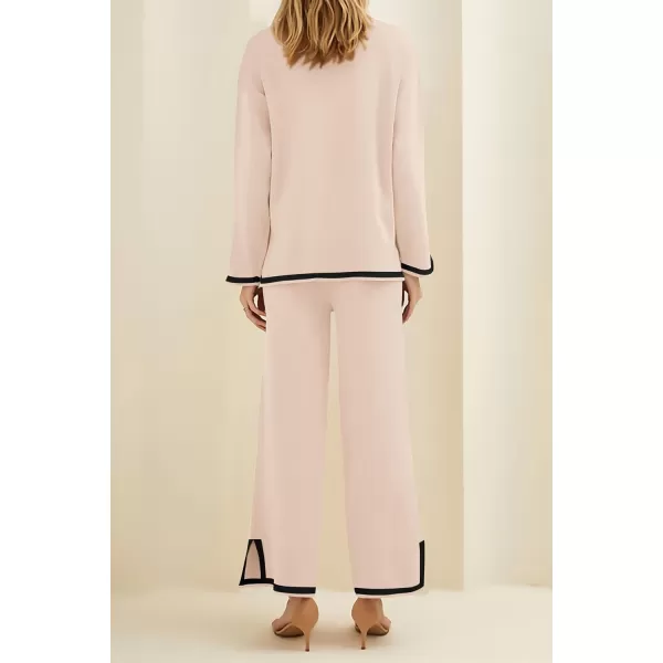 imagePRETTYGARDEN Womens 2 Piece Knit Sweater Set Casual Long Sleeve Pullover Wide Leg Pants Sweatsuit Tracksuit OutfitBeige