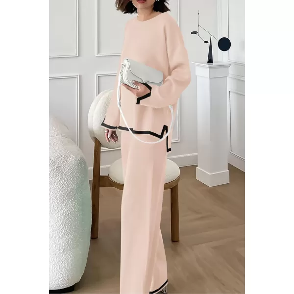 imagePRETTYGARDEN Womens 2 Piece Knit Sweater Set Casual Long Sleeve Pullover Wide Leg Pants Sweatsuit Tracksuit OutfitBeige