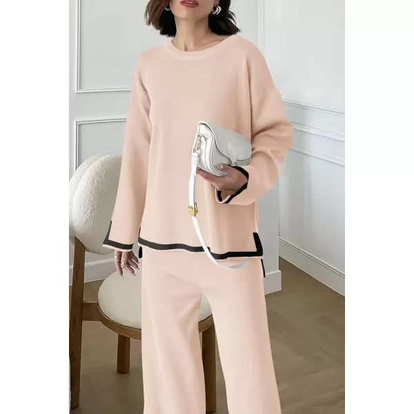imagePRETTYGARDEN Womens 2 Piece Knit Sweater Set Casual Long Sleeve Pullover Wide Leg Pants Sweatsuit Tracksuit OutfitBeige