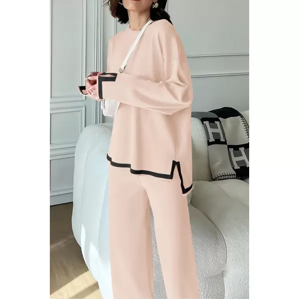 imagePRETTYGARDEN Womens 2 Piece Knit Sweater Set Casual Long Sleeve Pullover Wide Leg Pants Sweatsuit Tracksuit OutfitBeige