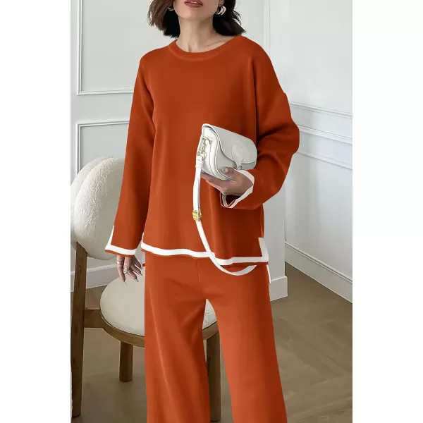 imagePRETTYGARDEN Womens 2 Piece Knit Sweater Set Casual Long Sleeve Pullover Wide Leg Pants Sweatsuit Tracksuit OutfitCaramel
