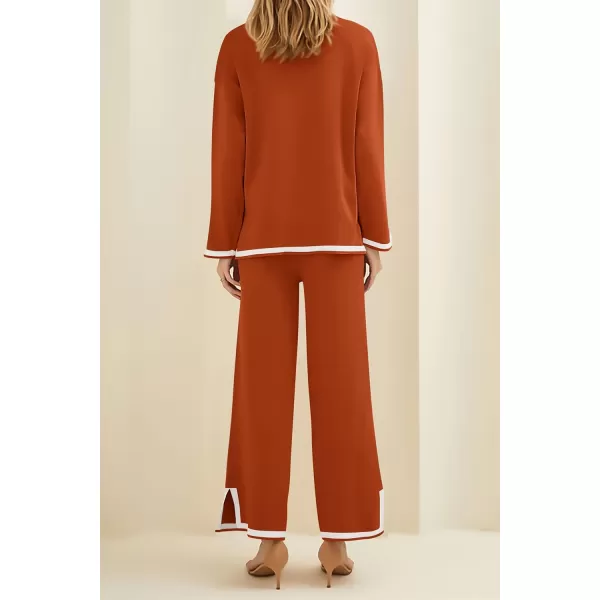 imagePRETTYGARDEN Womens 2 Piece Knit Sweater Set Casual Long Sleeve Pullover Wide Leg Pants Sweatsuit Tracksuit OutfitCaramel