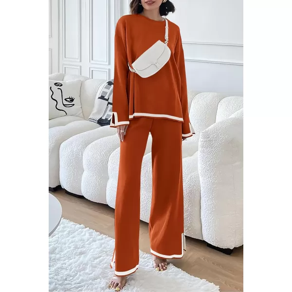 imagePRETTYGARDEN Womens 2 Piece Knit Sweater Set Casual Long Sleeve Pullover Wide Leg Pants Sweatsuit Tracksuit OutfitCaramel