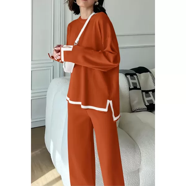 imagePRETTYGARDEN Womens 2 Piece Knit Sweater Set Casual Long Sleeve Pullover Wide Leg Pants Sweatsuit Tracksuit OutfitCaramel