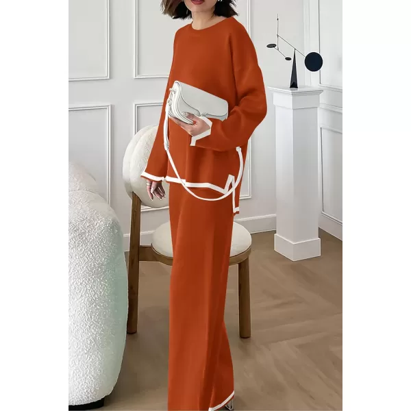 imagePRETTYGARDEN Womens 2 Piece Knit Sweater Set Casual Long Sleeve Pullover Wide Leg Pants Sweatsuit Tracksuit OutfitCaramel