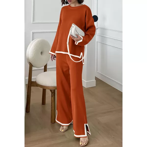 imagePRETTYGARDEN Womens 2 Piece Knit Sweater Set Casual Long Sleeve Pullover Wide Leg Pants Sweatsuit Tracksuit OutfitCaramel