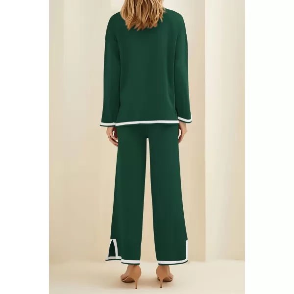 imagePRETTYGARDEN Womens 2 Piece Knit Sweater Set Casual Long Sleeve Pullover Wide Leg Pants Sweatsuit Tracksuit OutfitGreen