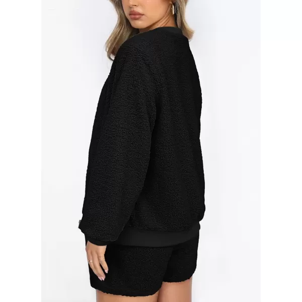 imagePRETTYGARDEN Womens 2 Piece Outfits 2023 Fall Fleece Zip Up Tops Jackets And Shorts Sets Tracksuit LoungewearBlack
