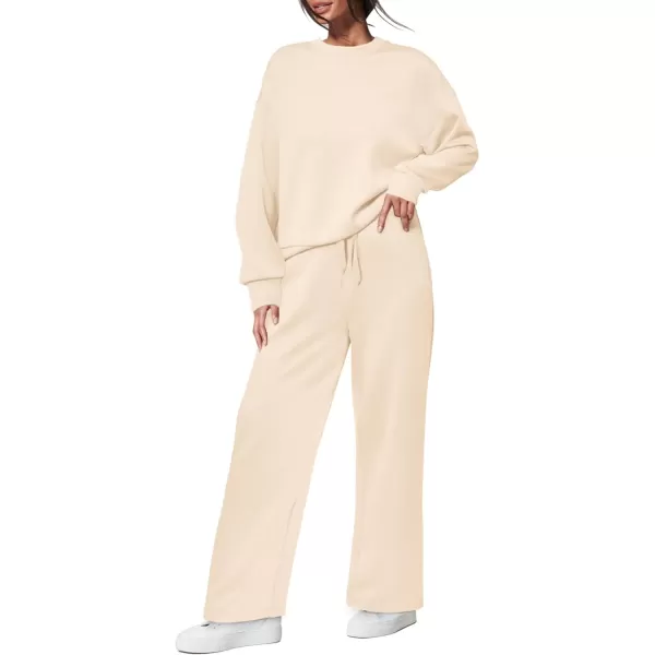 imagePRETTYGARDEN Womens 2 Piece Outfits 2023 Fall Long Sleeve Pullover Tops And Long Pants Lounge Sets TracksuitBeige