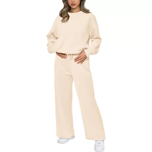 imagePRETTYGARDEN Womens 2 Piece Outfits 2023 Fall Long Sleeve Pullover Tops And Long Pants Lounge Sets TracksuitBeige