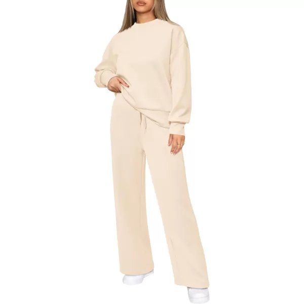 imagePRETTYGARDEN Womens 2 Piece Outfits 2023 Fall Long Sleeve Pullover Tops And Long Pants Lounge Sets TracksuitBeige