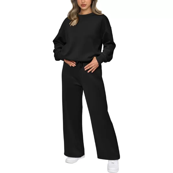 imagePRETTYGARDEN Womens 2 Piece Outfits 2023 Fall Long Sleeve Pullover Tops And Long Pants Lounge Sets TracksuitBlack