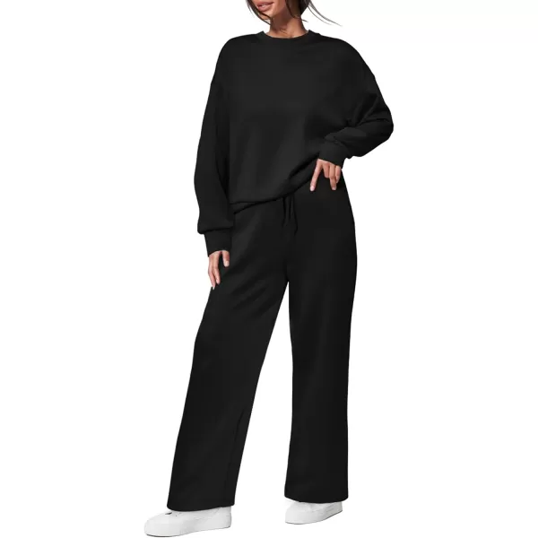 imagePRETTYGARDEN Womens 2 Piece Outfits 2023 Fall Long Sleeve Pullover Tops And Long Pants Lounge Sets TracksuitBlack
